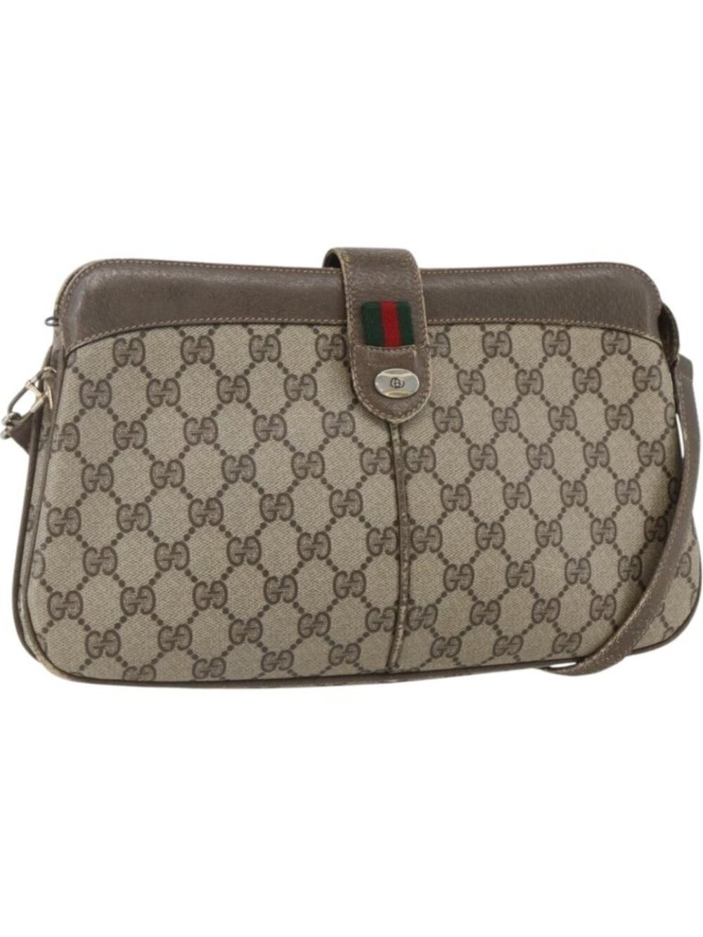 GUCCI GG Supreme Web Sherry Line Bag PVC Beige Red 904 02 043
